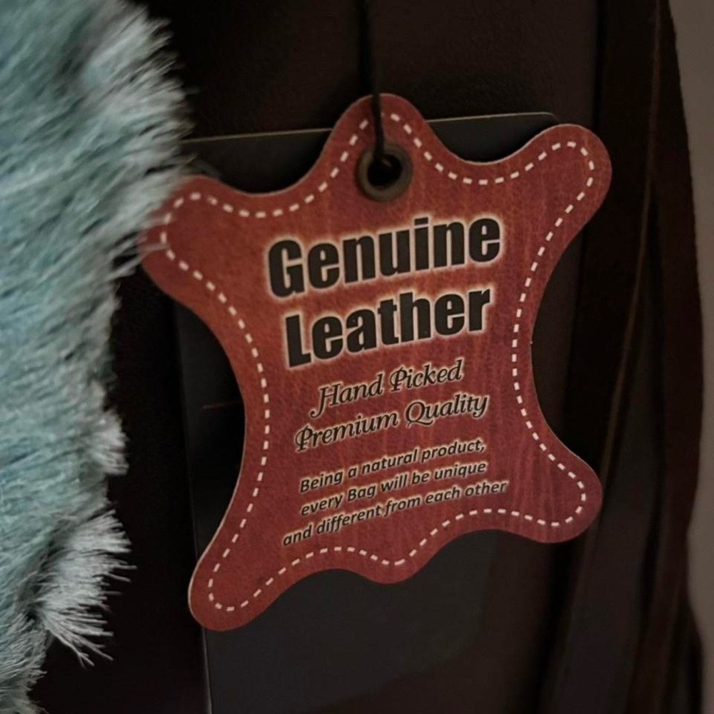 American Darling Genuine Leather Fringe Black & Teal Cowhide Backpack ADBGZ219 - Picture 3 of 7